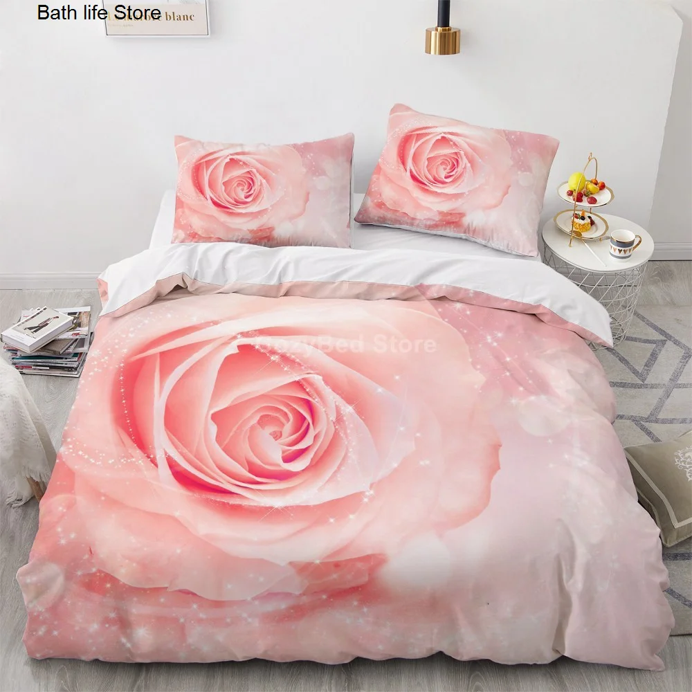 

Красивый комплект постельного белья с розовыми цветами, Современные комплекты с пододеяльником, льняное одеяло 220x240 см, модное роскошное элегантное одеяло