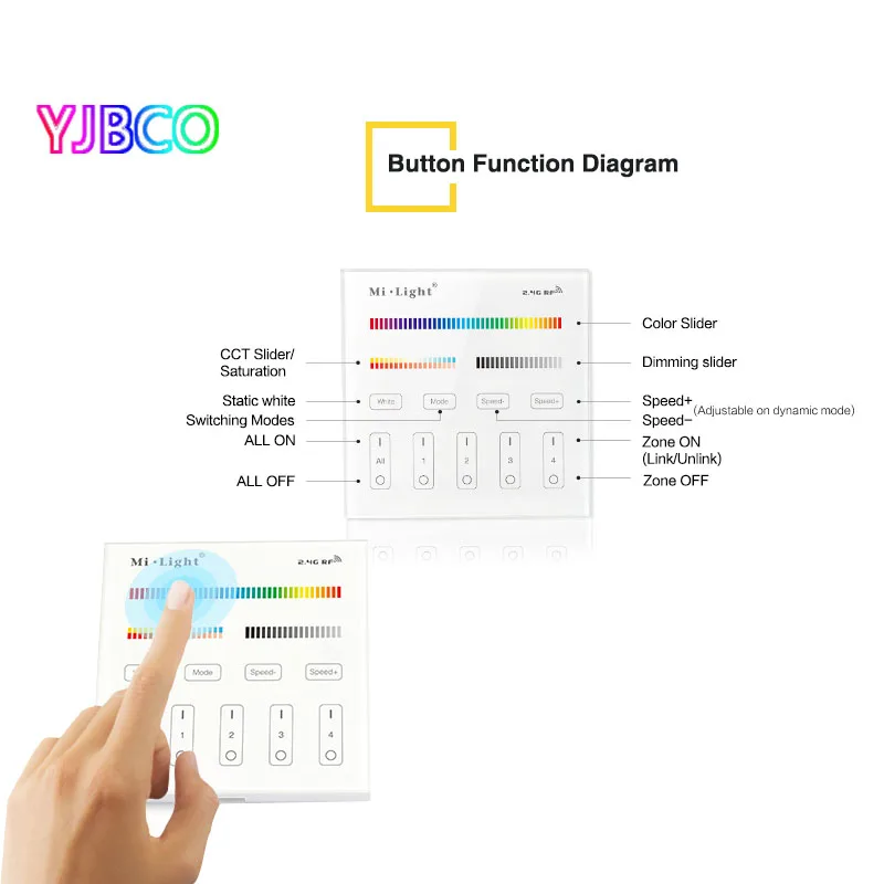 

T4 Milight 4-Zone RGB+CCT Smart Touch Panel Remote Controller for led strip light tape ribbon lamp bulb,AC220V