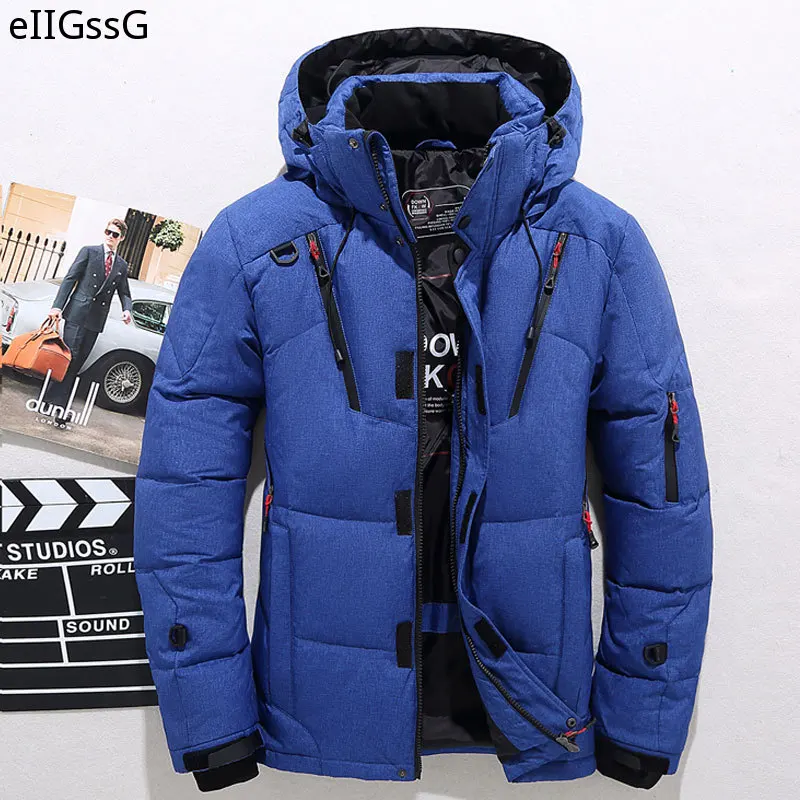 Men's White Duck Down Jacket Warm Hooded Thick Puffer Jacket Coat Male Casual High Quality Overcoat Thermal Winter Parka Men