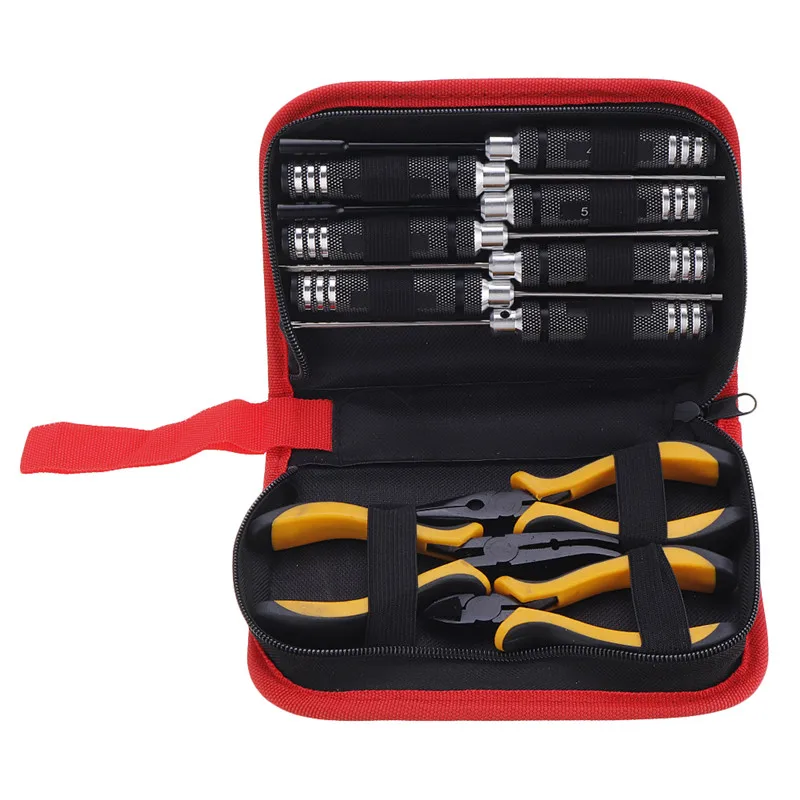 

Yunzhong YZ053 10Pcs Slotted Phillips Hex Screwdriver Repair Pilers Tools Set with Storage Bag RC Airplane Repair Spare Part