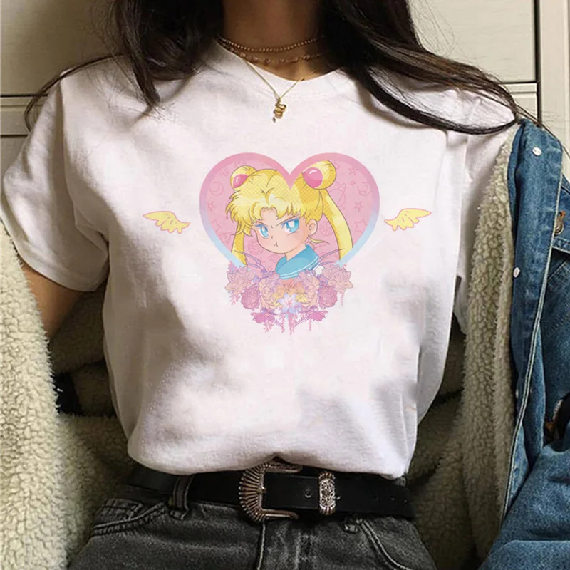 Сейлор Мун футболка Милая женская кошка harajuku ulzzang 90s футболка гранж каваи корейский стиль графическая футболка Женские футболки с принтом - Цвет: 512