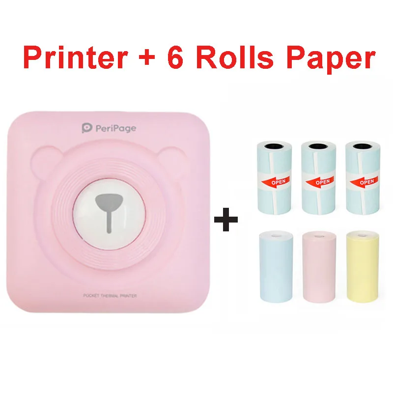 Pink 6 Rolls Papers Мини портативный термальный Bluetooth принтер 58 мм Ручной Карманный фотопринтер для мобильного телефона Android iOS PeriPage Рождественский подарок - Цвет: Pink 6 Rolls Papers