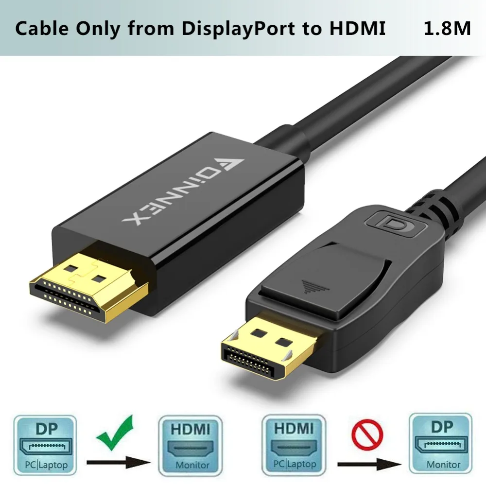 Cable Recubierto de Cobre para PC Negro Laptop y TV Monitor ICZI Adaptador DisplayPort HDMI 2.0 4K 60HZ Multipantalla Conversor DP a HDMI con Conector Chapado en Oro Proyector 