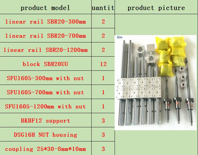 300-700-1200 3 оси 4aixs 20 мм линейная рельсовая линейная направляющая SBR20 и 16 мм шариковый винт SFU1605/1610 Набор для ЧПУ - Цвет: 300-700-1200