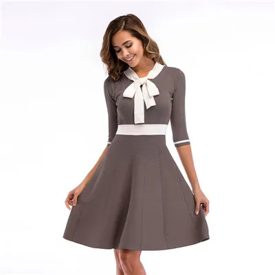 Knitting Women's Dress Half Sleeve Vintage 50s Casual Audrey Hepburn Rockabilly Dresses Patchwork Knit Office Lady Dress Vestido - Цвет: 5