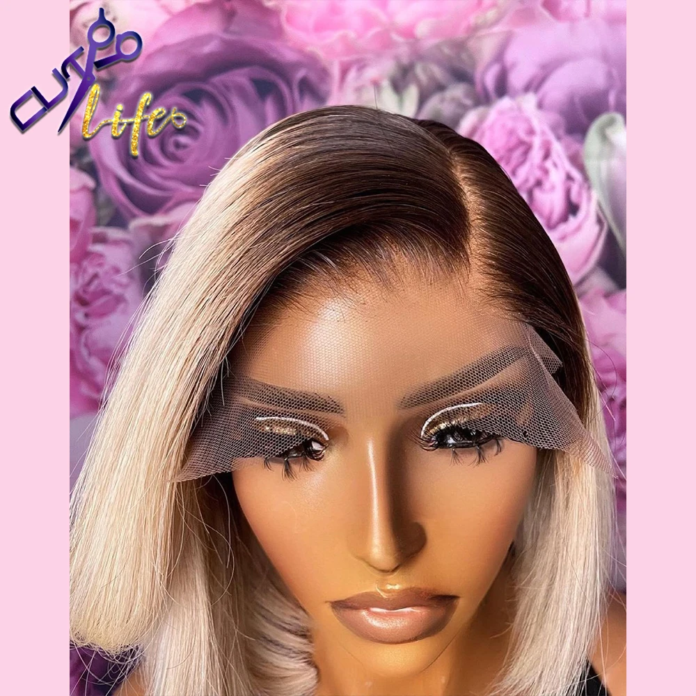 1B/613 Ombre Wig Blonde Short Bob 13X4 Lace Front Wig Human Hair Wigs For Women Pre Plucked Cheap Lace Remy Brazilian Hair