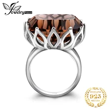 JewelPalace 23ct Huge Concave Genuine Smoky Quartz Ring 925 Sterling Silver Rings for Women Silver 925 Jewelry Gemstones Jewelry