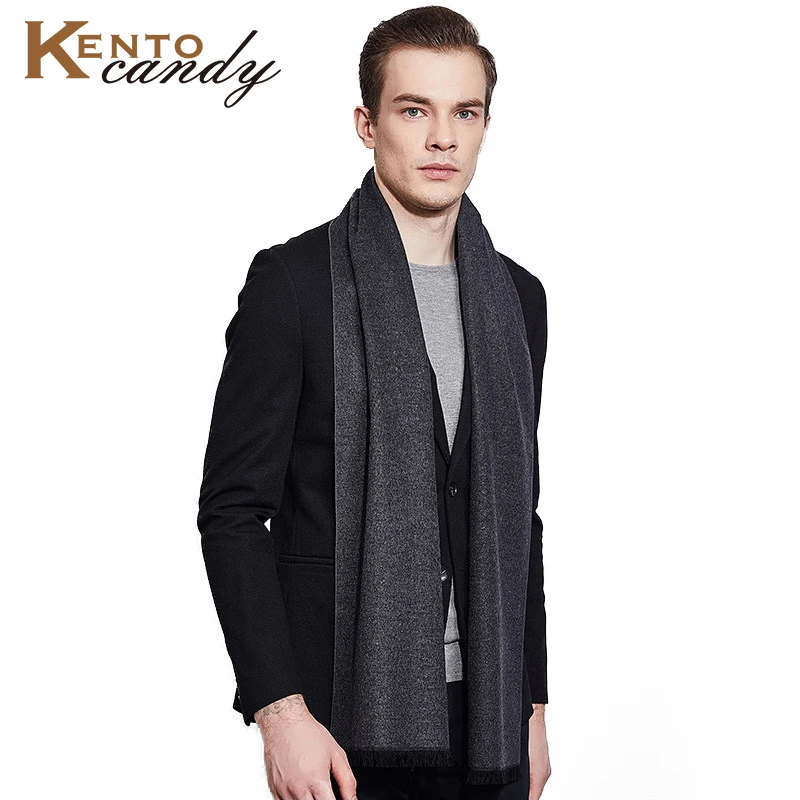 Baratos Bufanda de Cachemira de invierno para hombre bufanda de Chal ruso de lana cálida bufanda de algodón de lujo de marca borla negro manta Caballero regalo