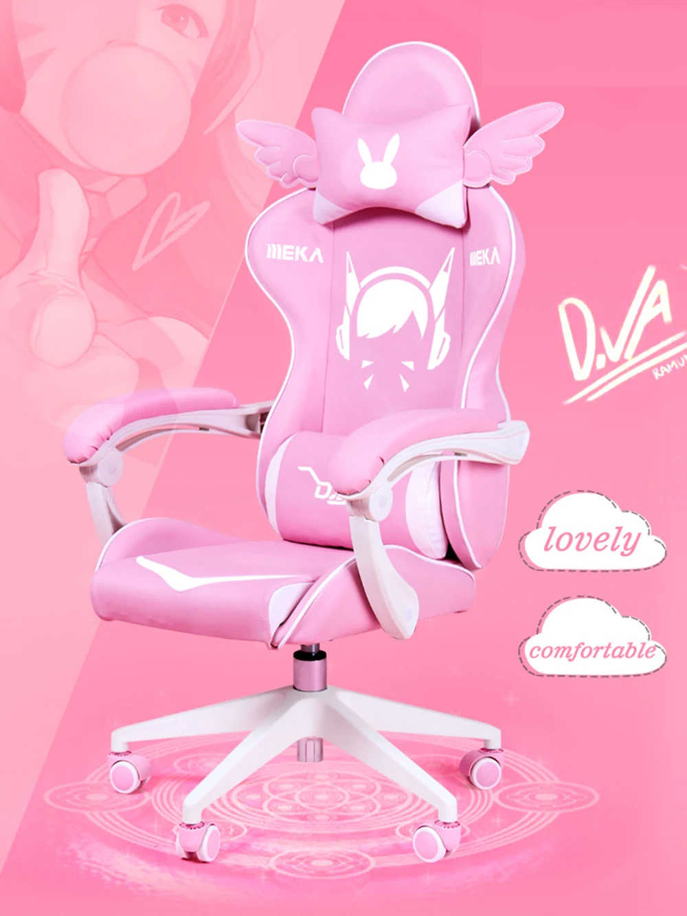 Lovely Pink Gaming Chair Girl Game Chair Cool USB sticks Free