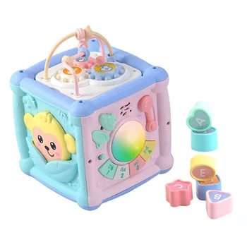 

Kids Activity Cube Toy Musical Drum Activity Beading Cube Shape Blocks Sorter Education Toy baby Early Learning Muical Keyboard