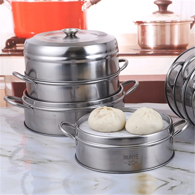Stainless Steel Food Steamed Instant Pot Steamer Rack Cooker With Cover  Dumpling Steaming Tray Grid Double Ear Kitchen Tools - Steamers - AliExpress