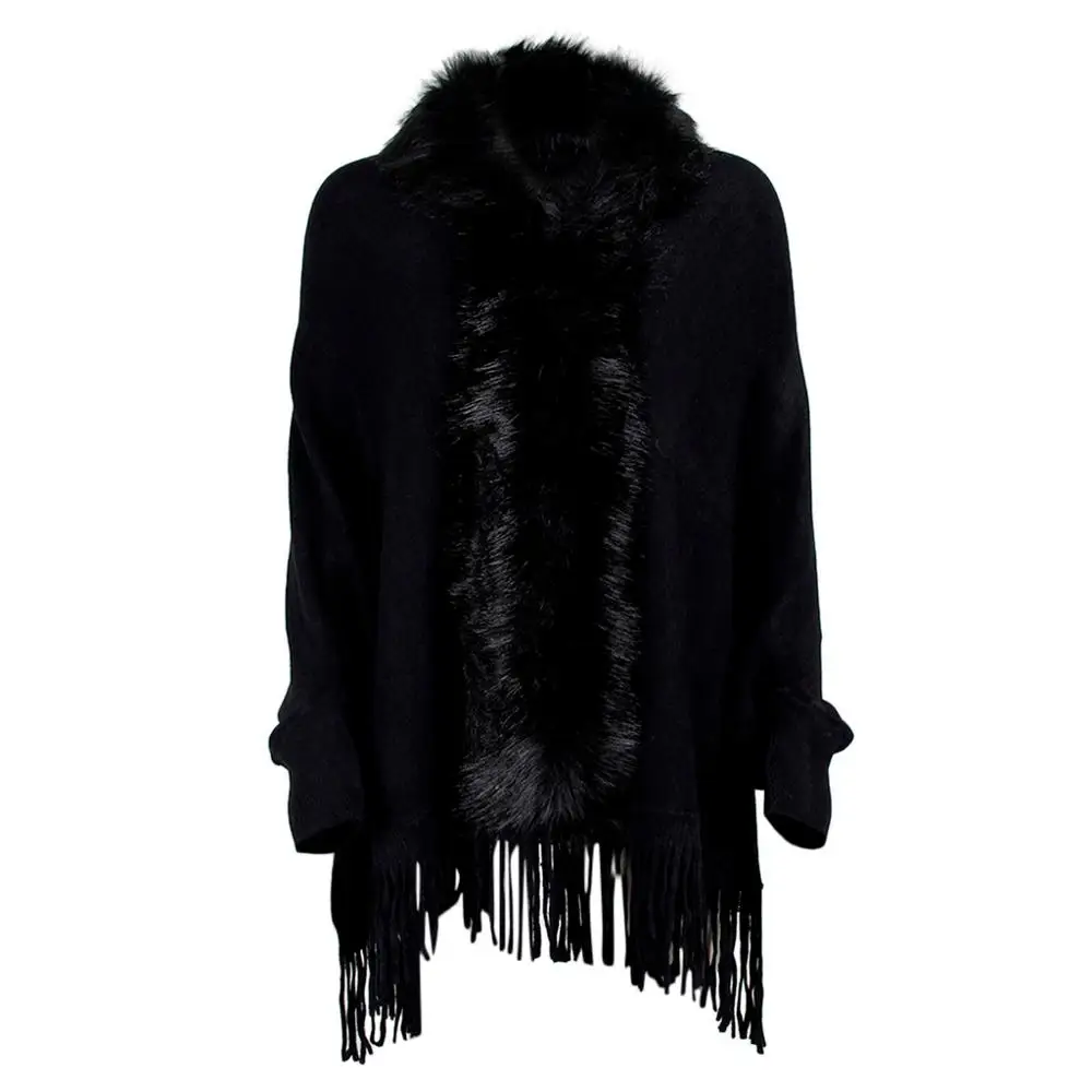 Black cardigan Женские зимние; вязанные; шерстяные кашемировые кардиганы; свитер; верхняя одежда; пальто; пончо; накидки; шаль; Свободные теплые длинные кардиганы для отдыха; a14 - Цвет: Black cardigan