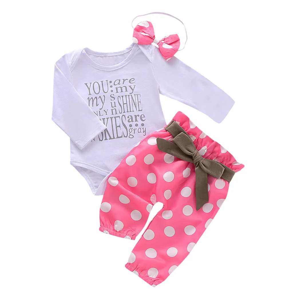

2019 Newborn Infant Baby Girls Letter Printed Tops Romper Dot Print Pant Leisure Outfits Set Roupa Infantil dropshiping W906