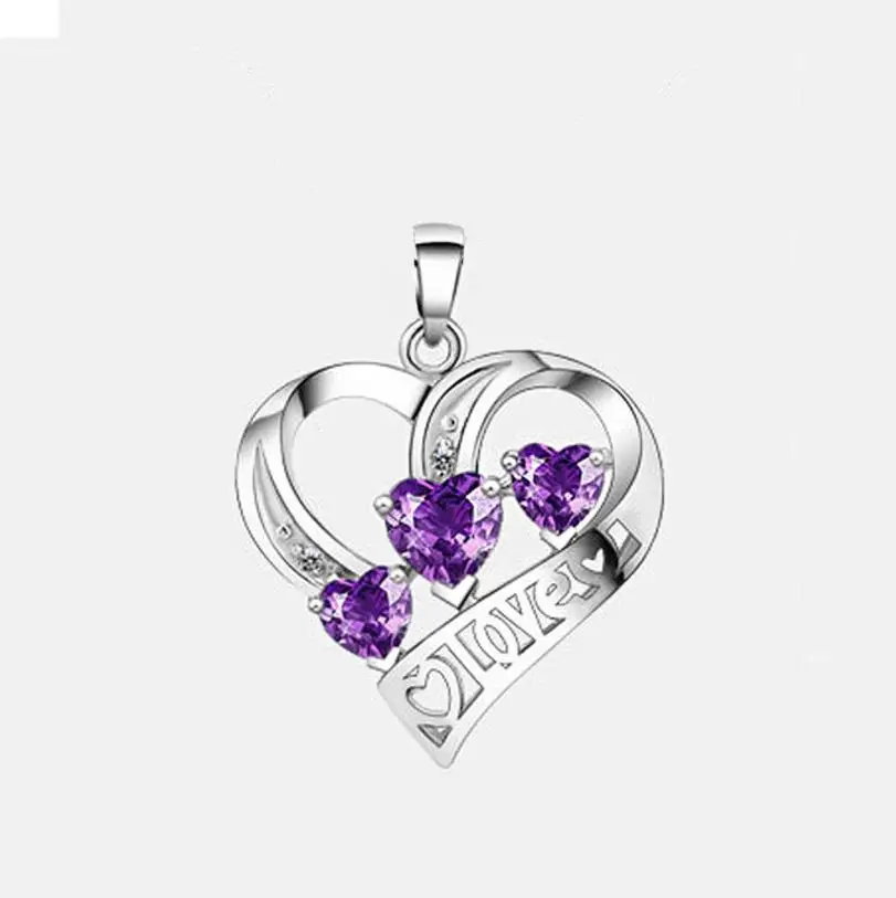 Кулон Сердце Белый Фиолетовый Циркон 925 пробы серебряный цвет ожерелье кулон для женщин ювелирные изделия без цепи подарок D27 - Окраска металла: purple without chain