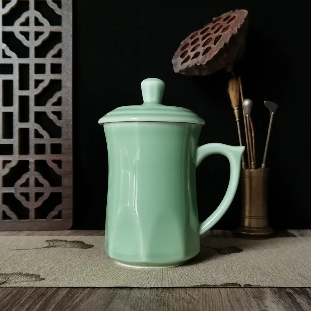 

Coffee Mug Teacups with Lid 17oz Porcelain Beer Cup Ceramic Tableware Chinese Celadons Drinkware Microwave and Dishwasher Safe
