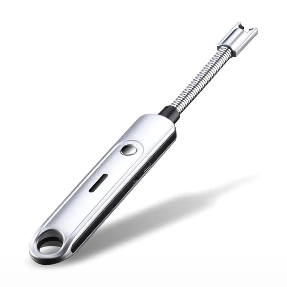 Sliver USB импульсный шланг электрическая зажигалка перезаряжаемая беспламенная Lgnition пушка ветрозащитная беспламенная для приготовления пищи кемпинга - Цвет: Sliver