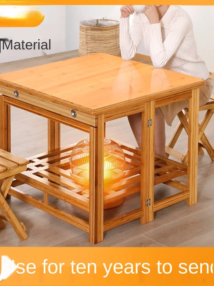 Fire Table Folding Fire Rack Household Square Simple Bamboo Solid Wood Square Heating Table folding  mesa  portable table