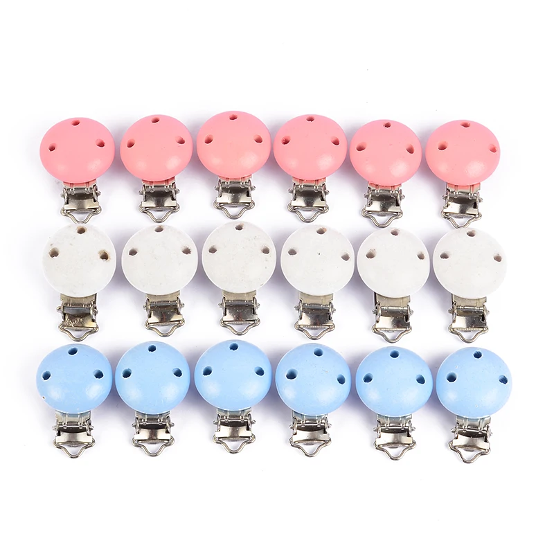 10 unids/lote 3 colores de madera chupete Clip bebé dentición cuentas Clip accesorios para DIY Cadena de chupete herramienta venta al por mayor