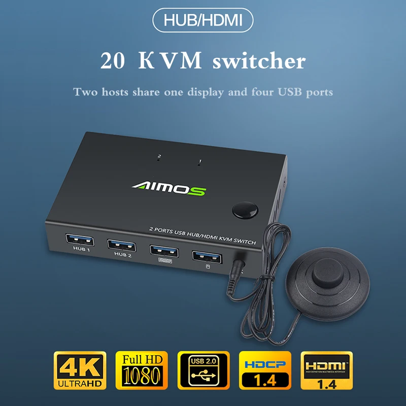 KVM 4K USB HDMI переключатель 2 порта видео дисплей для ПК с внешней кнопкой контроллера