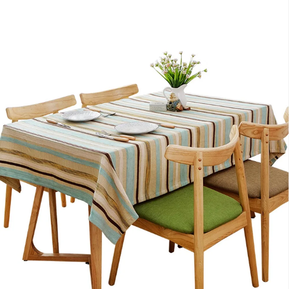 

Mixed Colors Stripes Tablecloth Cotton Linen Rectangular Kitchen Party Dinner Table Desk Cloth Picnic Mat Cover Home Decoration