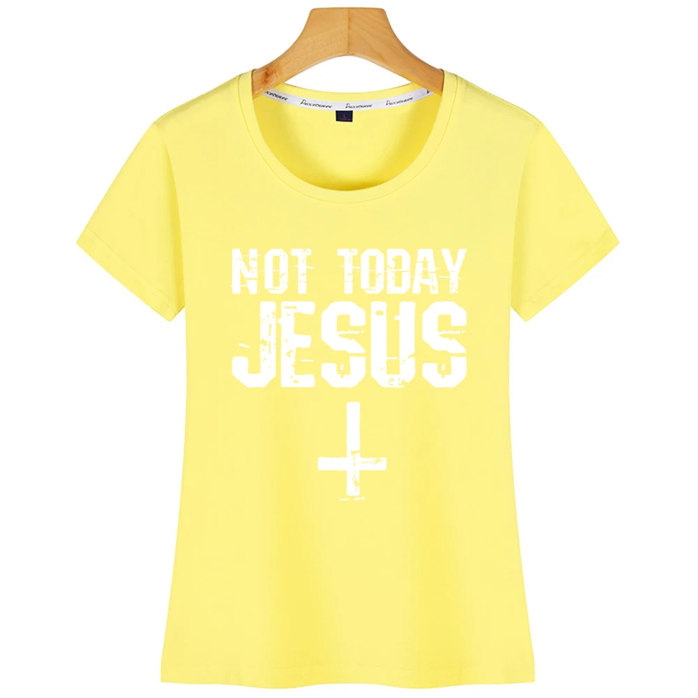 Топы, футболка, женская футболка с принтом "Not Today Jesus Satanic Satan Atheist" - Цвет: Yellow