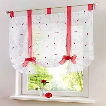 

1pcs Luxury Ribbon Pastoral Roman Short Curtain Embroidered Floral Window Curtains Sheer Tulle Voile for Living Room Kitchen