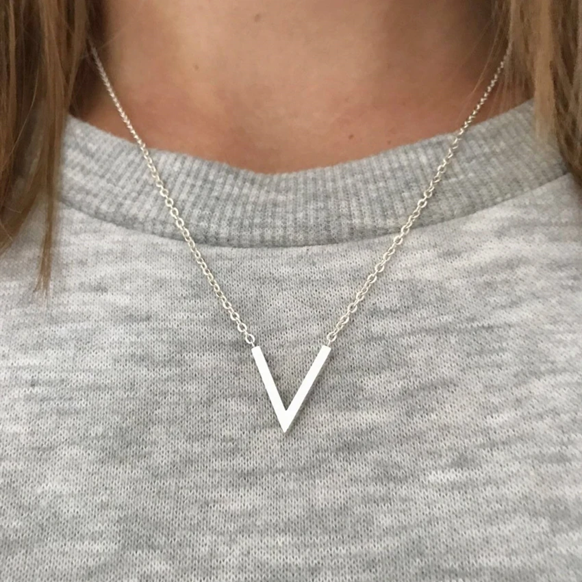 Minimalist V Letter Pendant Necklace Women Men Boho Jewelry Stainless Steel Chain Chevron Collier Femme Best Friend Gifts | Украшения и