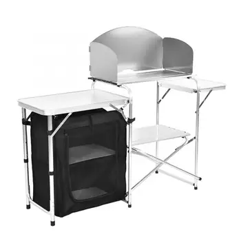 

Outdoor Portable Camping Table Lightweight Desk Aluminum Folding Table Camping BBQ Kitchen Desk Two Cabinets Cooking Tools