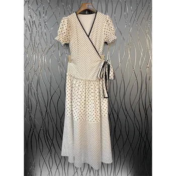 

Women Dress 2020 New Women's V-neck Puff Sleeve Dress with Dot Print