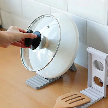 

Foldable Pot Lid Rack Kitchen Countertop Plastic Pot Lid Rack Multifunctional Cutting Board Spoon Tableware Drain Rack