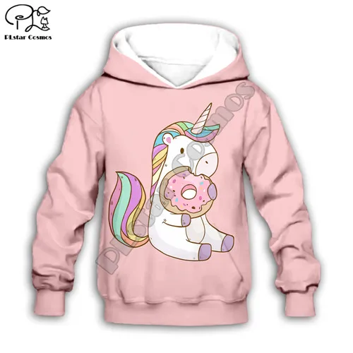 Kids hoodies Детская толстовка розового цвета с объемным рисунком единорога; одежда для маленьких девочек; Осенняя толстовка с радужным пончиком; куртка на молнии; штаны - Цвет: Kids hoodies