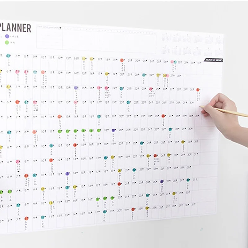 

2020 Block Year Planner Daily Plan Paper Wall Calendar with 2 Sheet EVA Mark Stickers for office school Home