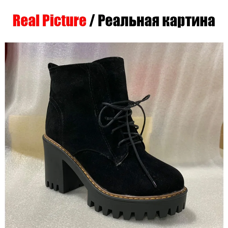 SARAIRIS/ г. Новые женские ботинки на платформе, большой размер 33-43, г. Зимние ботинки на меху Нескользящая женская обувь на высоком каблуке