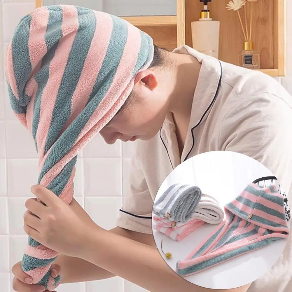 Premium Shower Head Towel Safe Wrapped Bath Cap Quick Drying Convenient Hair Towel Wrap with Buttons