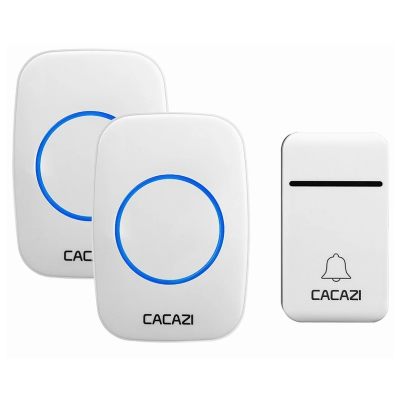 1 button 2 receiver CACAZI без Батарея требуется дома Беспроводной дверной звонок автономным питанием 200 M дистанционного Водонепроницаемый звонок вызова 2 кнопки 3 приемник США Plug - Цвет: 1 button 2 receiver