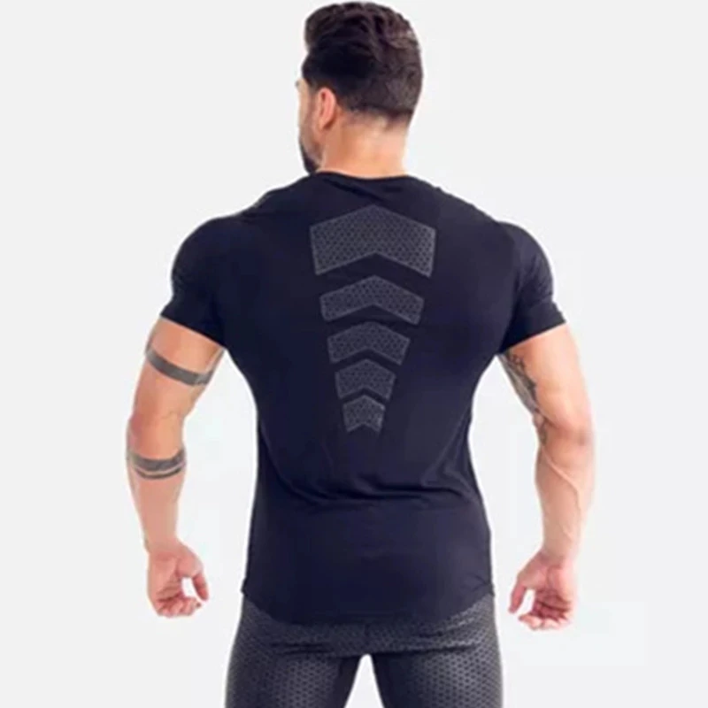  Camiseta de entrenamiento muscular para hombre, camiseta de  manga corta para gimnasio, atlética, ajustada, Negro - : Ropa, Zapatos y  Joyería