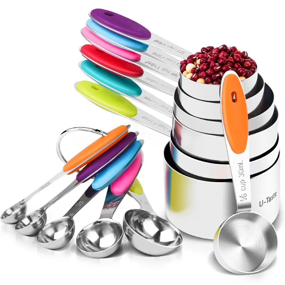 

12PCS Measuring Spoons and Cups Durable Stainless Steel Cake Baking Measuring Scoop For Kitchen Silicone Measuring Cups