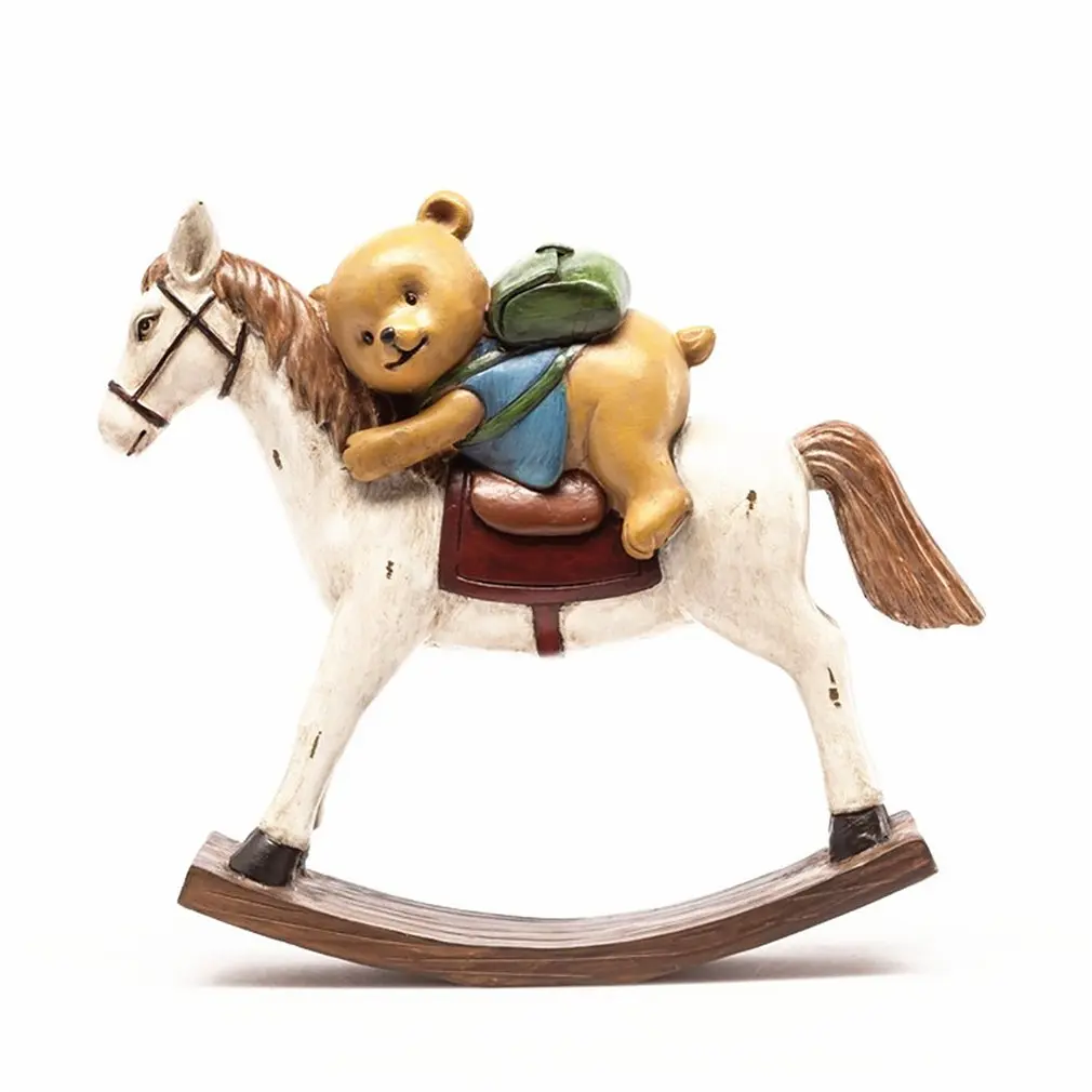 

Nordic Crafts Bear Rocking Horse Decoration Living Room Study Office Children Bedroom Resin Craft Practical Gift