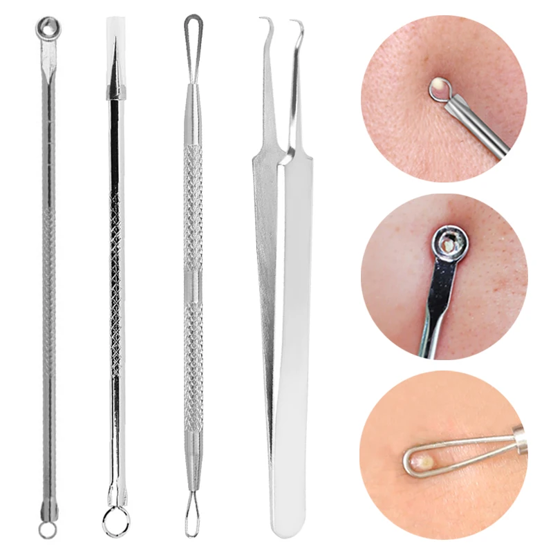 

Silver Blackhead Comedone Acne Pimple Blemish Extractor Remover Stainless Steel Needles Remove Tools Face Skin Care Pore Cleaner