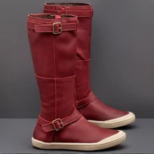 New Autumn Woman Mid Calf High Boots Women Zipper Buckle Flat Shoes Woman's Pu Leather Solid Boots Female Sewing Fashion Causal