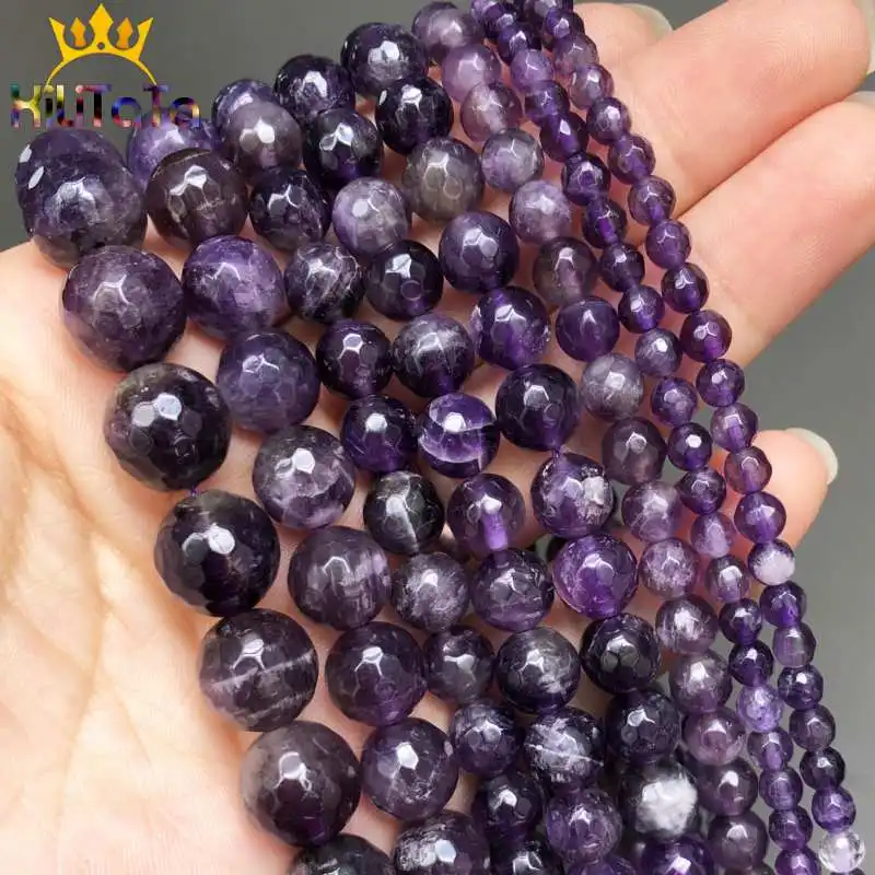 Wholesale Natural Faceted Amethyst Gemstone Beads For Jewelry Making 6,8,10,12mm 
