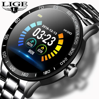 

LIGE New Steel Smart Watch Men Leather Smart Watches Sport For IOS Android Heart Rate Blood Pressure Fitness Tracker Smartwatch