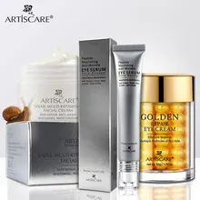 Crème visage réparatrice d'escargot artieffrayant + sérum yeux Peptide + crème yeux dorés soin visage Anti-rides supprimer les cernes soins de la peau