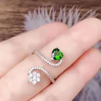 

Myanmar natural diopside Ring 925 silver green gemstone classic 5x7mm