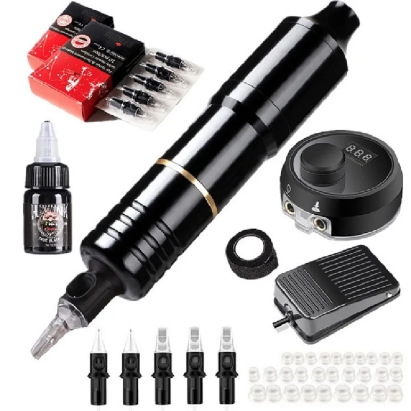 

Rotary Tattoo Pen Motor Machine Kit Complete Powerful Permanent Makeup Gun Cartridge Needles Ink Pigment Power Supply Foot Pedal