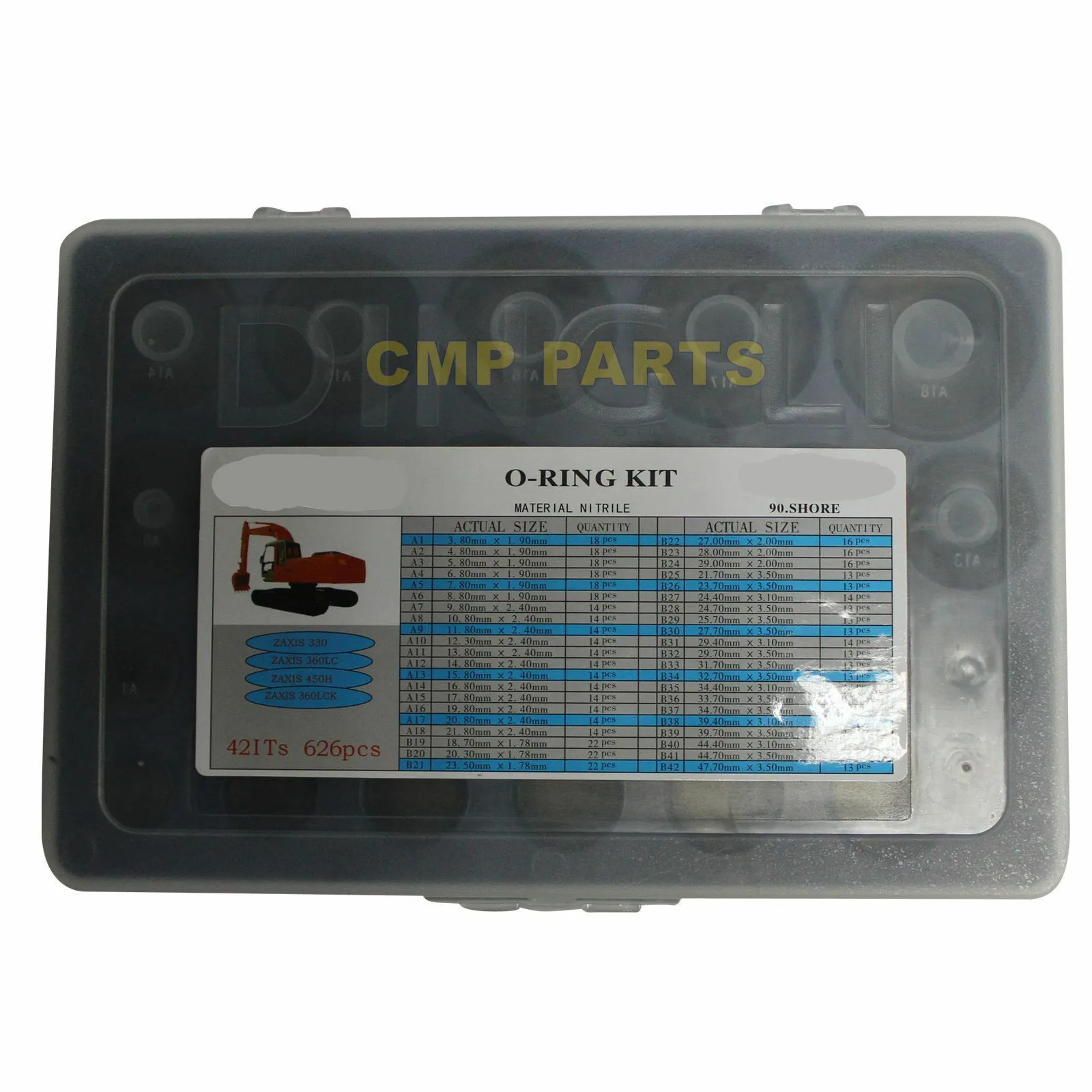 

SINOCMP 626 PCS O-ring Box For Hitachi EX100 EX120 EX200 EX300 ZAX200 Excavator