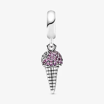 

2020 Spring New 925 Sterling Silver Beads Pave Setting Ice Cream Cone Charms fit Original 3mm Bracelets Women DIY Jewelry