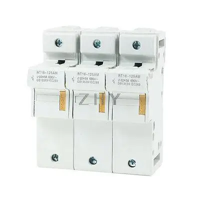 

RT18-125AM AC 690V 125A 3 Poles 3P 22x58mm Cylindrical Fuse Holder Base
