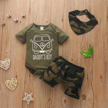 

Summer Newborn Toddler Baby Boy Clothes Set Romper Bodysuit Top Pants Shorts Bibs Outfits 3PCS