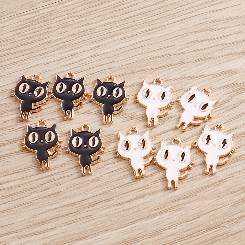 10 stücke 25x22mm Cartoon Emaille Tier Katze Charms Anhänger für Ohrringe Halskette Armbänder DIY Handwerk Schmuck Herstellung Zubehör – Detail 6